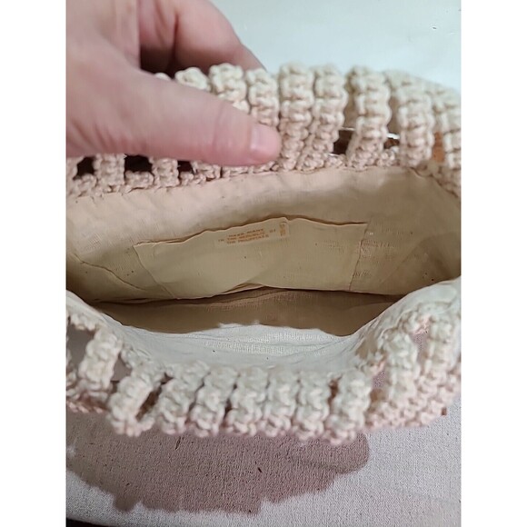 NEW NOS Vintage 1970s Handmade Macrame Purse Pocketbook Bag Wooden Handles MCM - Picture 7 of 8